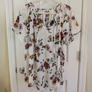 Maurices Floral Blouse with Burgundy and Yellow Accents